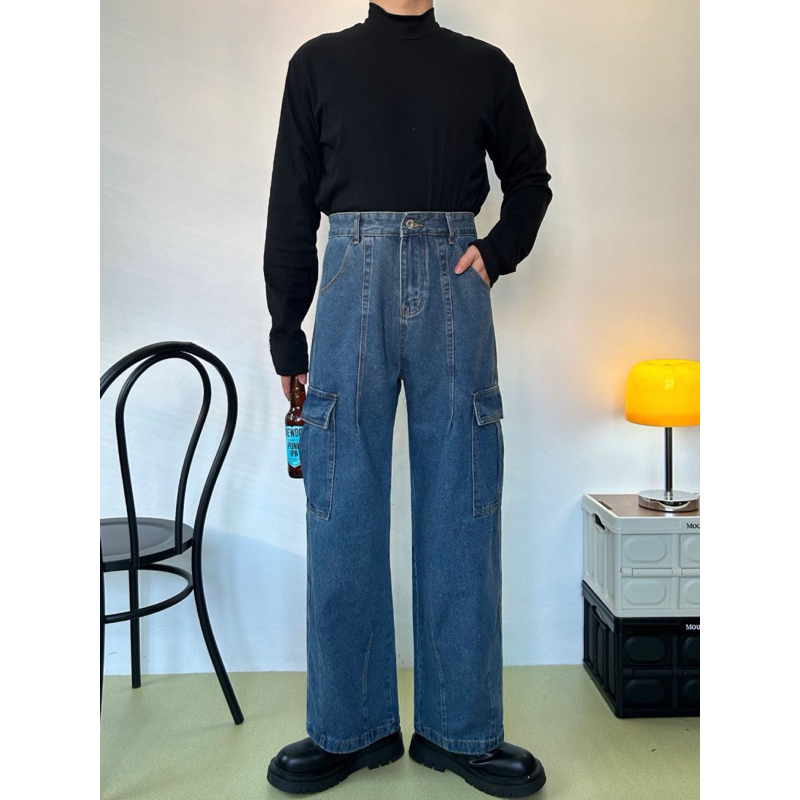 PAPA.XQ FEEL JEANS 👖 (NEW! กางเกงทรงขากระบอก แต่งกระเป๋าข้าง พร้อมส่ง⚡️✨)