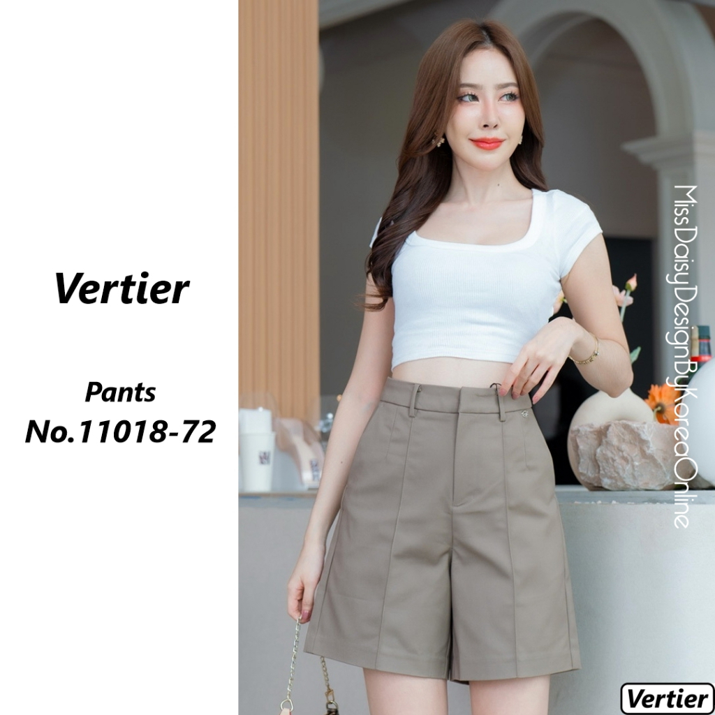 Vertier กางเกงขาสั้น No.11018 กางเกงขาสั้นทรงเอวสูง ผ้า Double Poplin (Spandex)