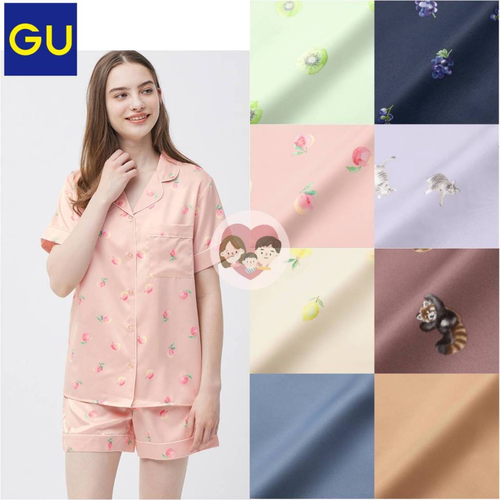 GU Japan ชุดนอน ผ้าซาติน (ลายใหม่ A) ไซส์ M – 3XL แขนสั้น ขาสั้น แบรนด์ญี่ปุ่น จียู – โปรปัง