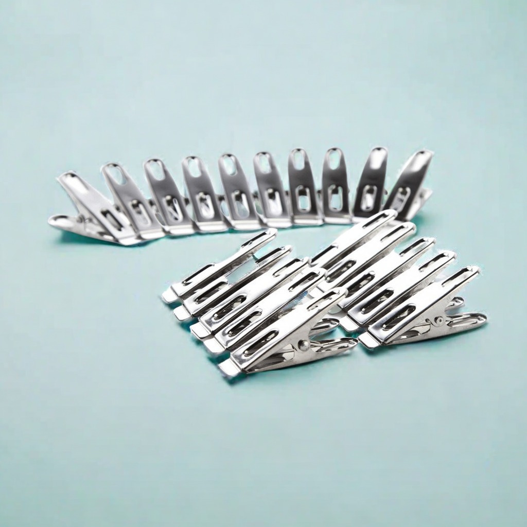 ที่หนีบผ้าสแตนเลสแบบหนา 20 ชิ้นสำหรับคลิปหนีบผ้าในครัวเรือนคลิปอาหาร