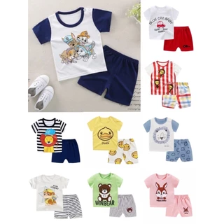SALE ชุดเสื้อยืด คอกลม เสื้อผ้าผู้หญิง ผู้ชาย ชุดเซ็ตเสื้อแขนสั้น+กางเกงขาสั้น ชุดเด็กลายการ์ตูน น่ารักๆ ผ้า cotton