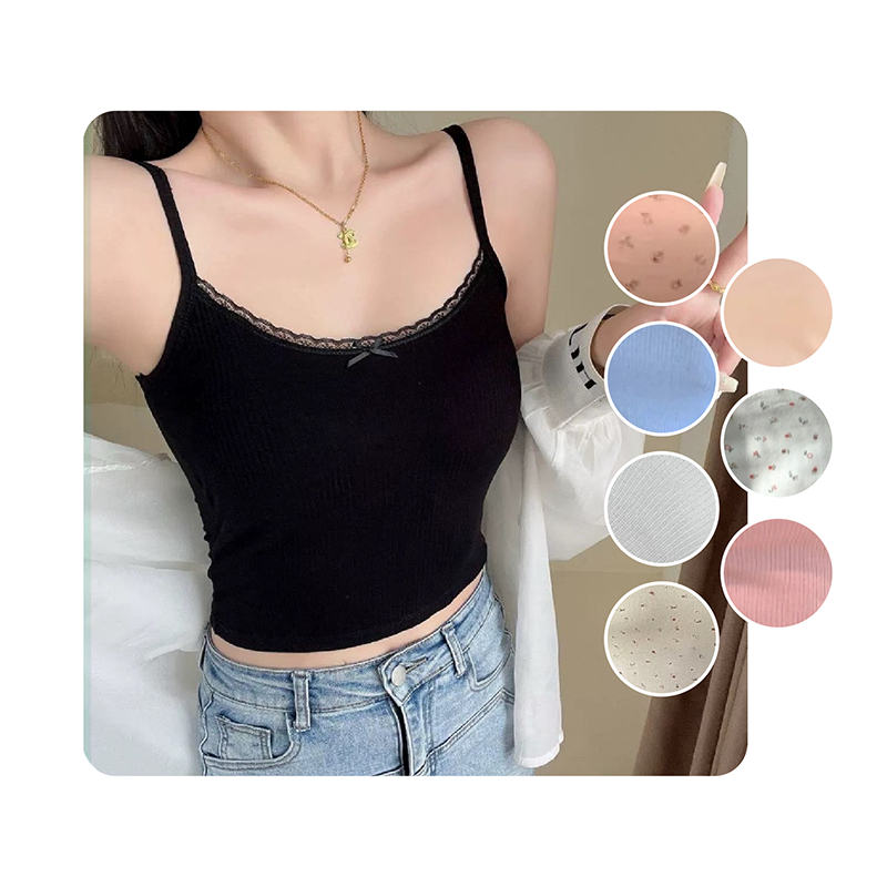 เสื้อสายเดี่ยว B-265 แต่งขอบลูกไม้ มีฟองน้ำในตัว มีให้เลือก 8 สี อก 28-36 นิ้ว