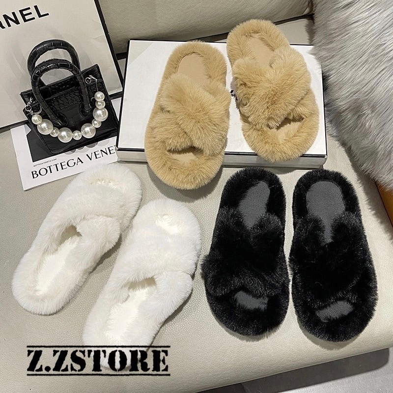 พร้อมส่งจากไทย【TX-515 】 รองเท้าแตะขนเฟอร์ฟรุ้งฟริ้งนุ่มมากๆใส่แล้วสบายเท้านุ๊มนุ่มดีเทลไขว้