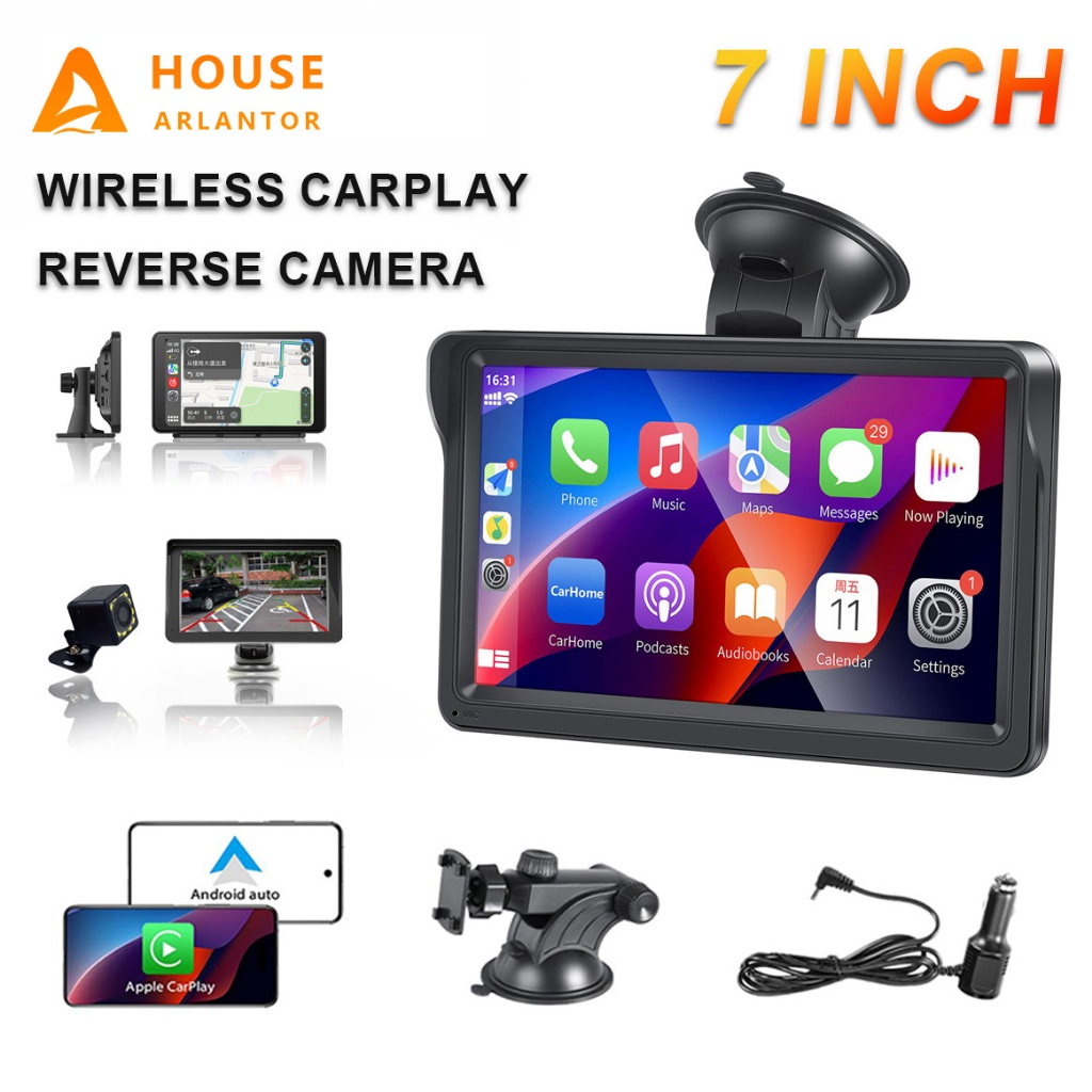 CarPlay เครื่องเล่นวิดีโอมัลติมีเดียแอนดรอยด์หน้าจอสัมผัสขนาด7นิ้วแบบพกพาพร้อมหน้าจอ USB AUX สำหรับ kamera spion วิทยุใน