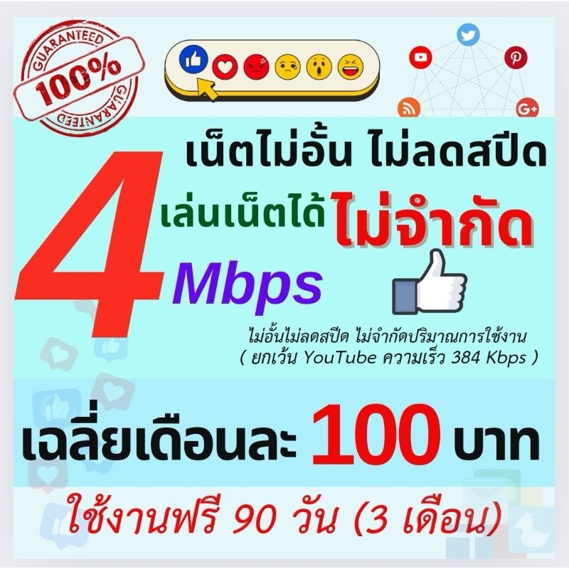 ซิมเน็ต 4 Mbpsไม่อั้นไม่ลดสปีด ใช้ฟรี 90 วัน