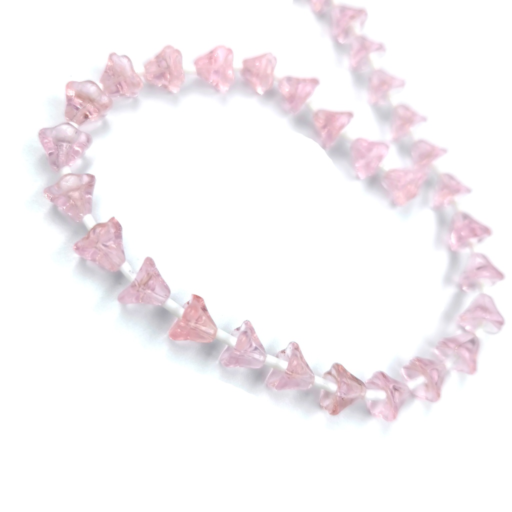 ลูกปัดแก้ว ลักษณะดอกไม้สี Pink ขนาด 7x9 mm  - (LZ-0611)