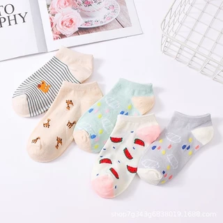 ✔️พร้อมส่ง ถุงเท้าข้อสั้น ลายหยดน้ำแตงโม สุดคิ้ว (1 เซต มี 5 คู่)