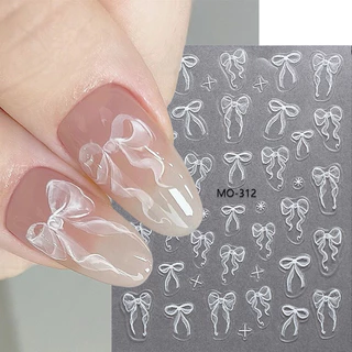 สติกเกอร์โบว์5Dลายนูนสีชมพูขาวหวานลายน่ารัก