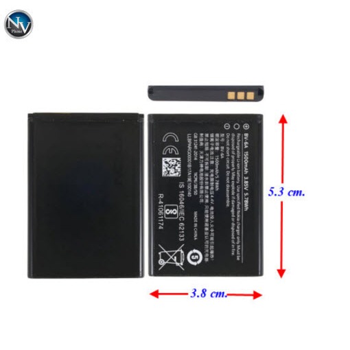 แบตเตอรี่ Nokia 8110,2060,3060,5250,C5-03(BV-6A)     3.8x5.3 cm.1500 mAh.     ใช้ได้กับรุ่น...     N