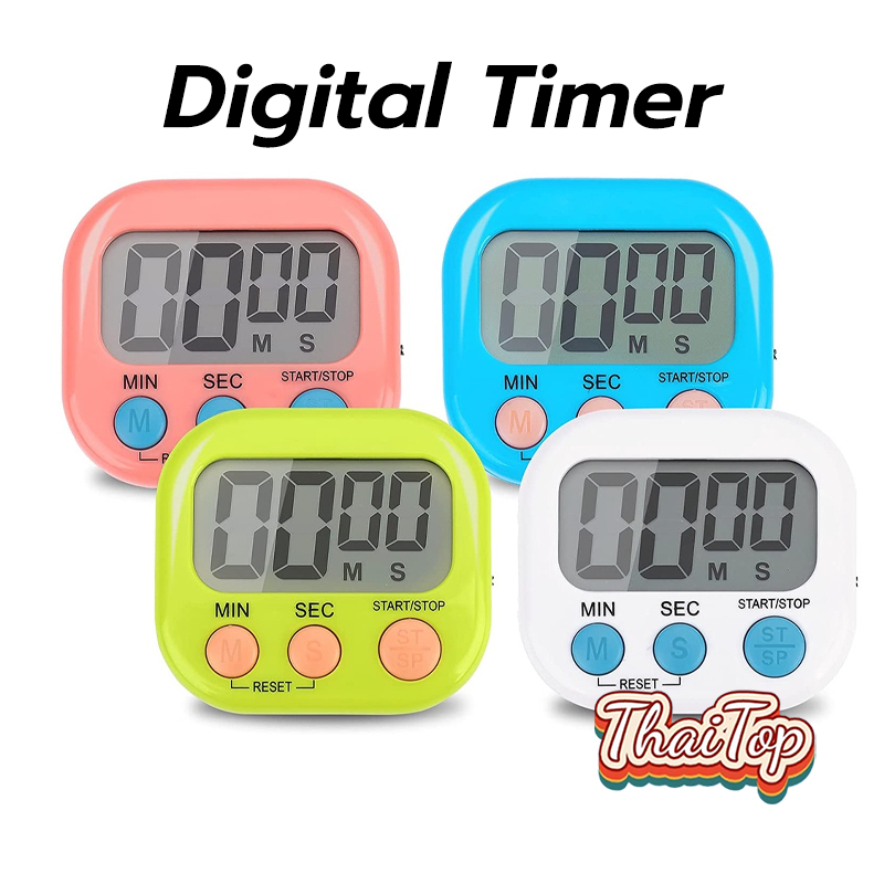 ThaiTop นาฬิกาจับเวลาทำอาหาร หน้าจอ LED มี 2 สี ถ่าน AAA Digital Kitchen Timer
