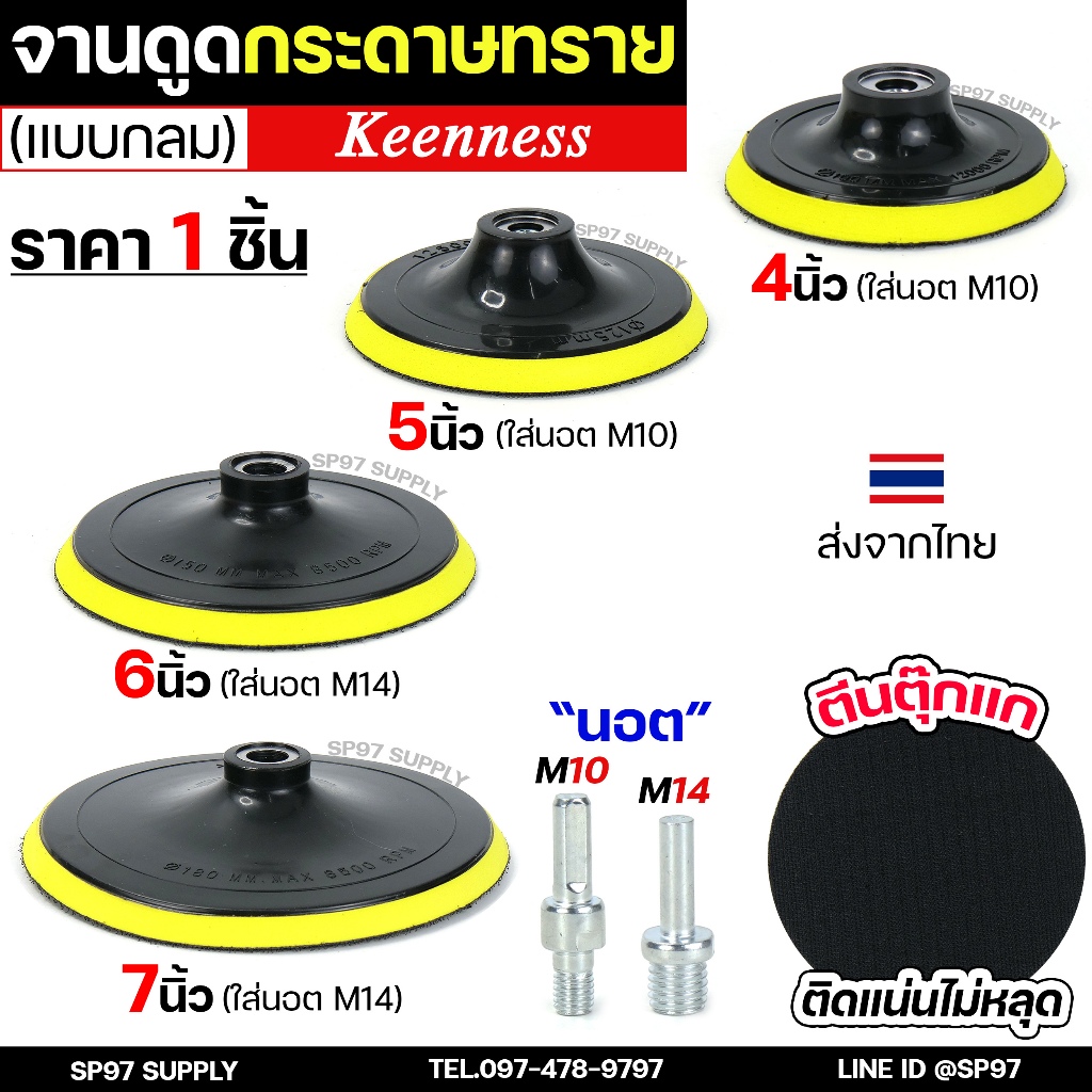 Keenness แป้นจับกระดาษทราย จานดูดกระดาษทราย (ขนาด 4,5,6,7 นิ้ว) ตีนตุ๊กแก จานขัดกระดาษทราย หัวจับกระดาษทราย (1ชิ้น)