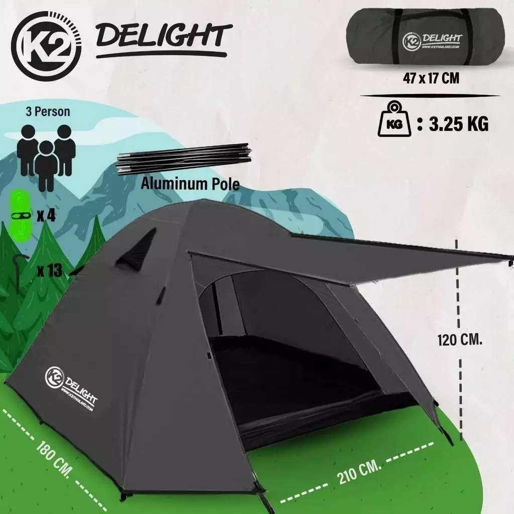 เต็นท์ k2 Delight ​และ K2 Rasta เต็นท์โดม​เต้นท์สนาม​ 2-3คน thumbnail 8