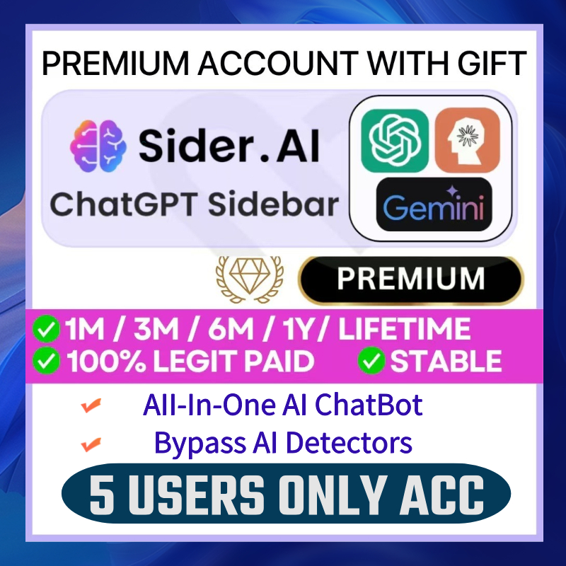 Sider AI ChatGPT 4.0 Turbo +GPT3.5 Turbo + Claude Al +ChatPDF|GPT4.0 GPT3.5 | AI Tool Work 5 USERS ONLY ACC