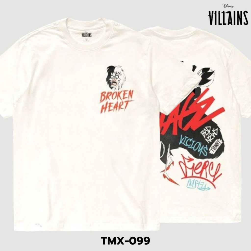 Power 7 Shop เสื้อยืดการ์ตูน ลาย "Cruella" คอลเลคชั่น "Disney Villains" ลิขสิทธิ์แท้ DISNEY (TMX-099-สีครีม)
