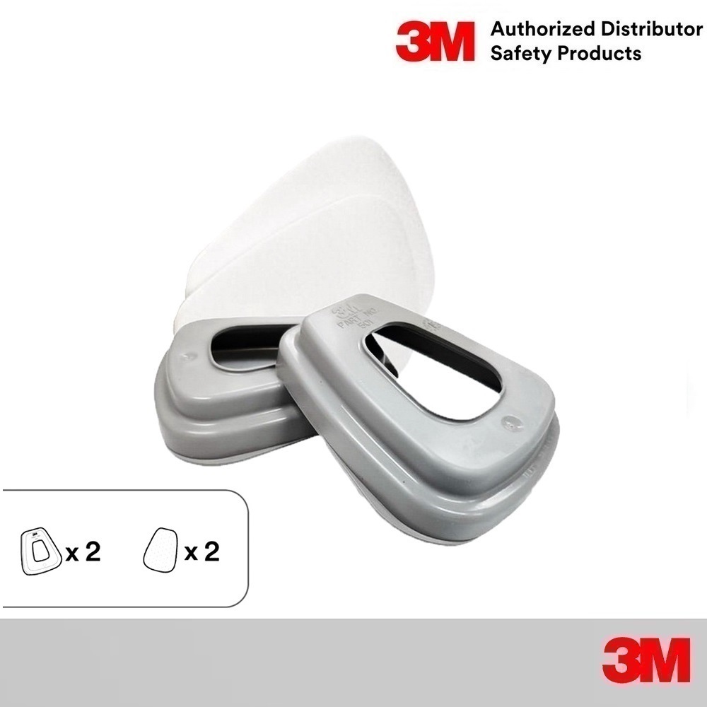 3M ชุดฟิลเตอร์ 2ชิ้น 5n11 และ ฝาครอบ 2 ชิ้น 501, 5N11 N95 Filter, 3M 501 Filter Retainer [2 Filters 