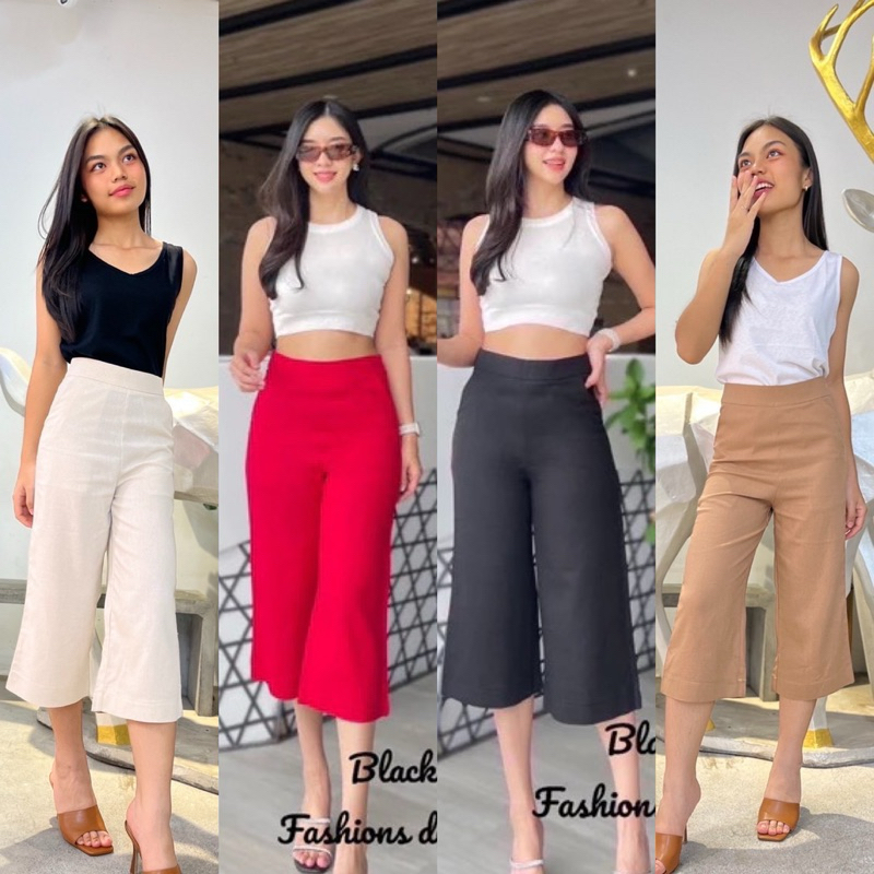 กางเกงลินินทรง5ส่วนเอวสูงซิปข้างมีกระเป๋าเก็บทรงสวยS-3XL✅