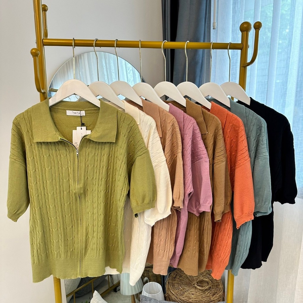 รหัส K436 เสื้อคอปก แขนสั้น ผ้านิ่ม ใส่สบาย ยาว 23 นิ้ว ฟรีไซต์ 40-50 นิ้ว