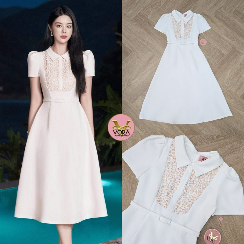 Shopee Video M8 งานป้าย Vora Dress ชุดเดรสยาวคอปกแขนสั้น สำหรับผู้หญิง เสื้อผ้าแฟชั่นผู้หญิง ไซส์ S-