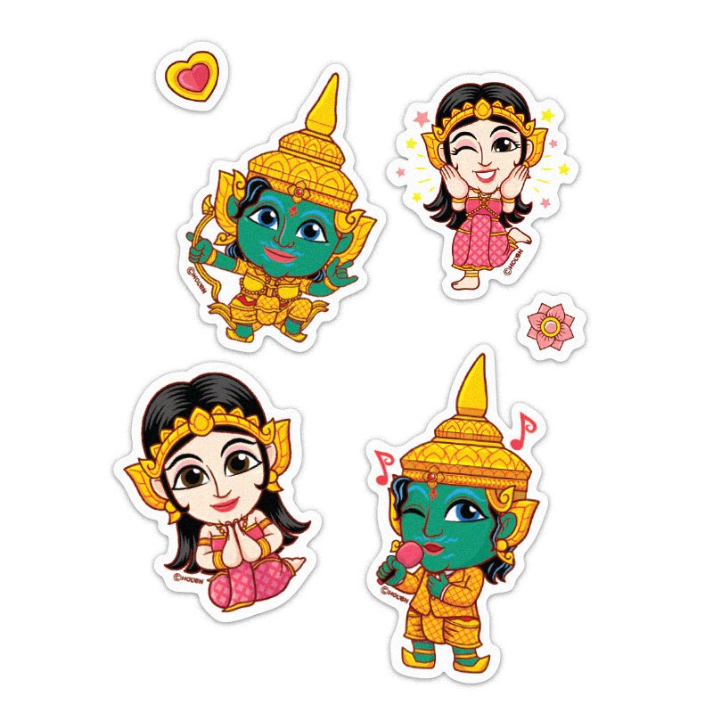 Waterproof Ramakien Sticker - Phra Ram & Sida lucky in Love - สติ๊กเกอร์รามเกียรติ์กันน้ำ พระราม และสีดา กิ่งทองใบหยก — صورة 4