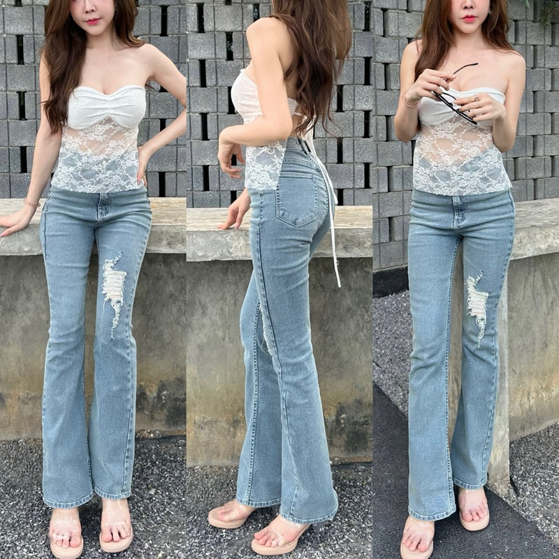 ขาม้าสีLight blue-แบบขาด