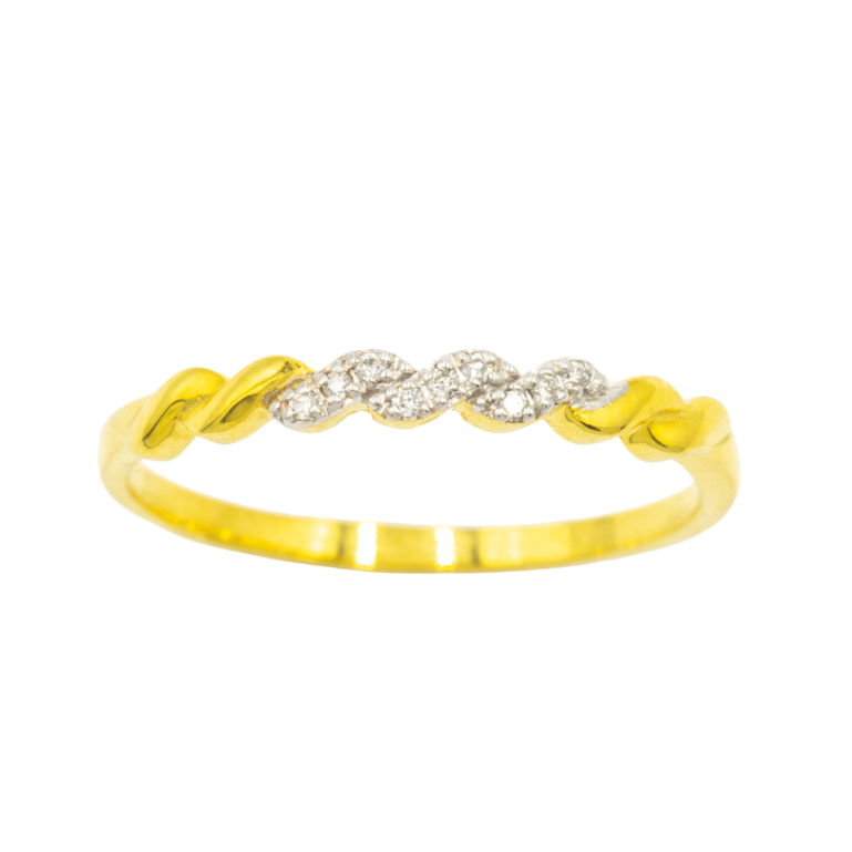Happy jewelry แหวนเชือกเพชร ฝังเพชรเชือกด้านหน้า 3 แถว แหวนเพชร แหวนทองเพชรแท้ ทองแท้ 37.5% ME764