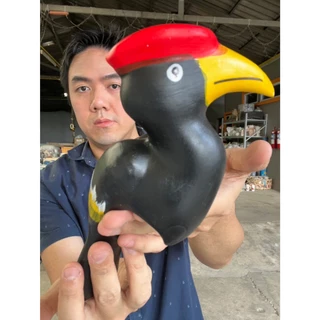 นกเกาะกระถาง จัมโบ้(25CM) ลายนกเงือก สีดำ เกาะต้นไม้ ตุ๊กตาสวน งานดี วาดสวย ใช้ตกแต่งสวน ตกแต่งบ้าน ตุ๊กตกเซรามิกแต่งสวน