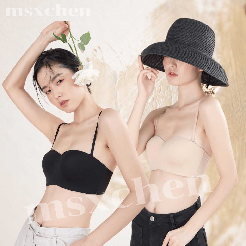 เสื้อในผู้หญิง รุ่น B-004 บราถอดสายได้ ไร้โครง มีตะขอ พร้อมแถบกันลื่น มี2สี สีดำ สีเนื้อ พร้อมส่ง
