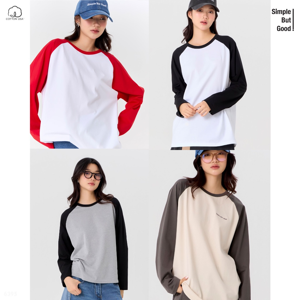 NEW IN! (Simplebutgoods รุ่น 'Boyfriend' Raglan Long sleeves T-shirt) เสื้อยืดแขนยาว Unisex ตัดต่อแขนสโลป