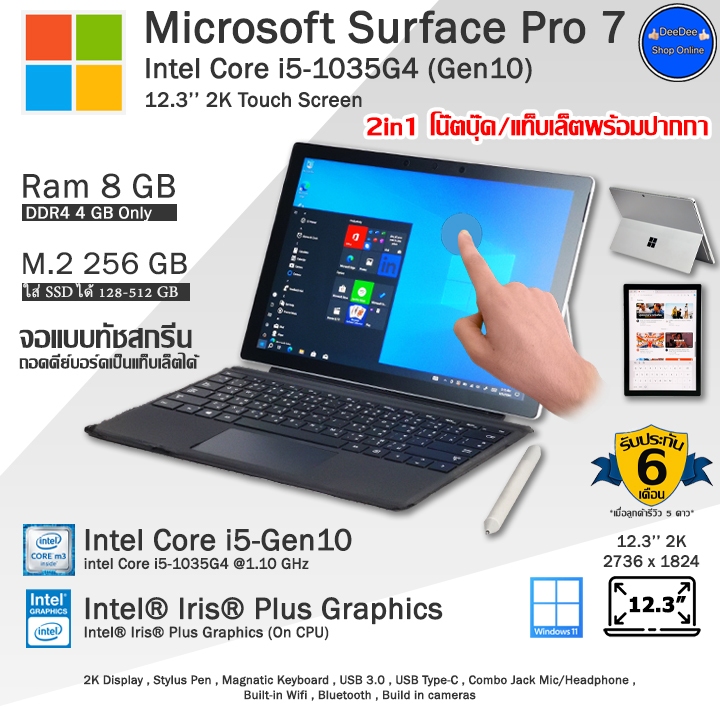 Microsoft Surface Pro7 Core i5-1035G4(Gen10) จอทัช มีปากกาใช้งานลื่นๆ โน๊ตบุ๊คมือสองสภาพดี พร้อมใช้