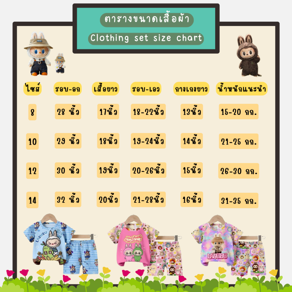 ชุดเซ็ตเด็กผู้หญิงลายลาบูบู้ เสื้อผ้าลำลองเด็กผู้ชาย เสื้อยืดแขนสั้น+กางเกงขาสั้น ผ้านิ่มสวมใส่สบาย พร้อมส่งในไทย - รูปที่ 7