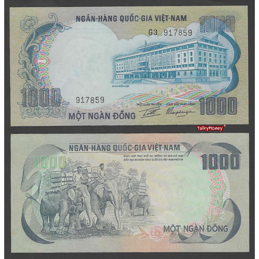 ธนบัตร เวียดนามใต้ SOUTH VIETNAM ปี 1972 รูปช้าง 1000 ดอง P-34 สภาพใหม่ ไม่ผ่านการใช้ แบงค์สะสม ที่ร