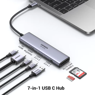 UGREEN อะแดปเตอร์ HUB Type C 7in1 รองรับ 4K60HZ PD100W +2*USB-C 3.2+1*USB-A 3.2+SD/TF+PD รุ่น 45521