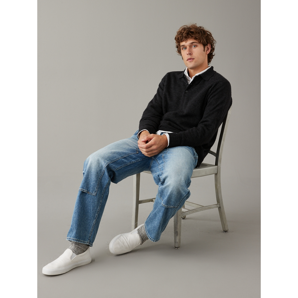 American Eagle เสื้อสเวตเตอร์ผู้ชาย 1813 POLO SWEATER สี CHARCOAL - 014-1813-008