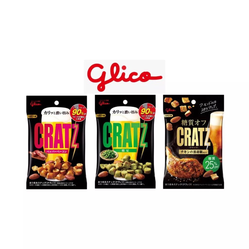 Glico CRATZ Grilled Corn ขนมปังกรอบ อัลมอนด์ รสข้าวโพดย่าง รสถั่วแระ รสเบคอน รสไก่พริกไทย (ซอง42g)