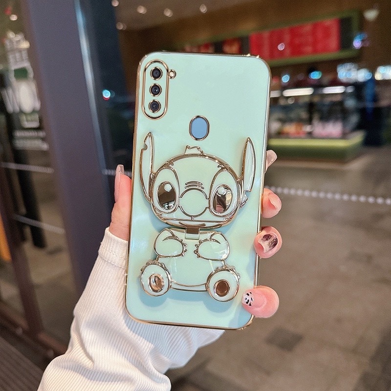 เคส สติช กระจก ขาตั้งหมุนได้ 360 องศา สำหรับรุ่น Realme 5 5i 6i C3 9i C11 (2021) ฝาหลังแบบนิ่ม น่ารัก