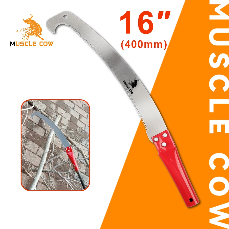 MUSCLE COW เลื่อยโค้งตัดแต่งกิ่งไม้ขนาด 16 นิ้ว พร้อมตะขอเกี่ยวสำหรับการตัดแต่งกิ่งไม้ผล