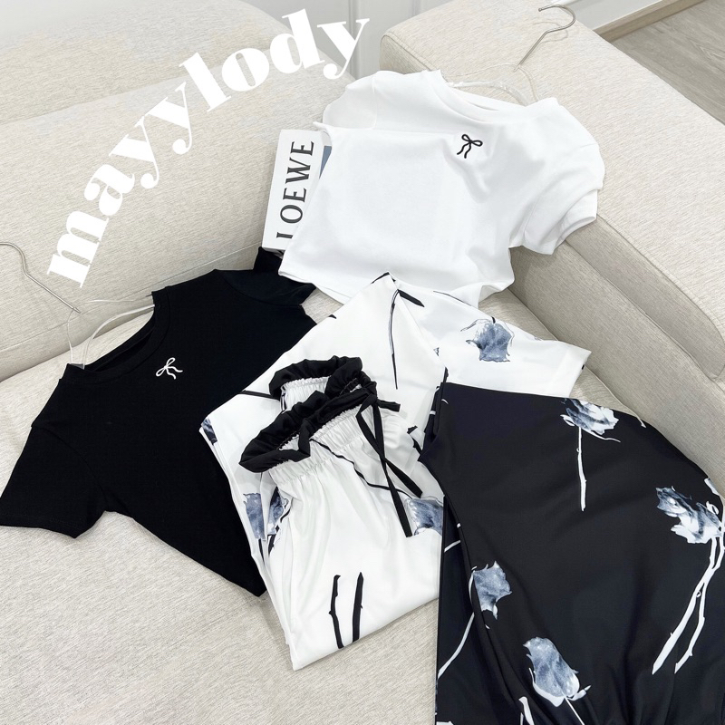 ❤️mayylody❤️ (ขายเเยกชิ้น)  เสื้อยืดยูนิ + กางเกงขายาว ขอบชีส สุดฮิต เเมทซ์เข้าเซตน่ารักสุดๆๆ🌷🍒🌼🌈