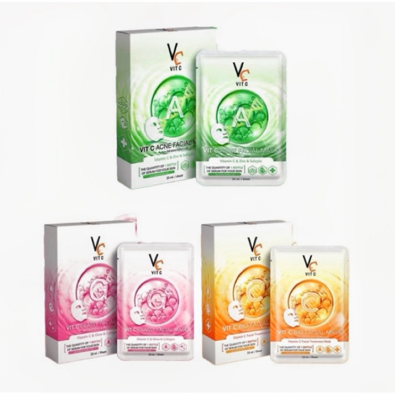 [สวยหน้าใส!] VC มาส์กหน้าพลังวิตซี Ratcha VC Vit C  Mask 3 สูตรหน้าสวย ( กล่อง 6 ชิ้น )