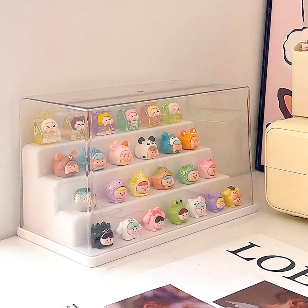 กล่องใส่โมเดล กล่องใส่ art toy กล่องใส วางซ้อนได้4 ชั้น มีสองสีให้เลือก ตุ๊กตาของสะสม ที่เก็บของสะสม popmart