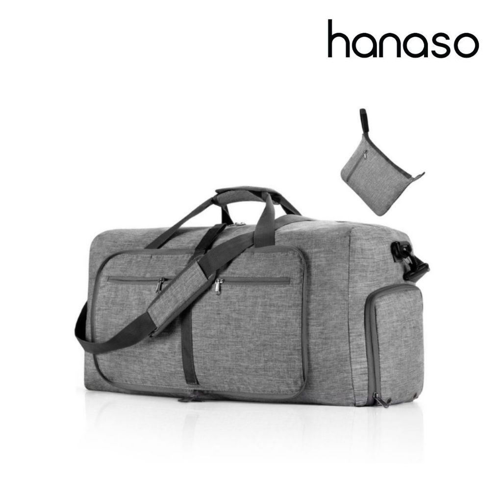 Hanaso กระเป๋าฟิตเนส ใส่ของกีฬา สำหรับเดินทางพกพา พับได้ มีซิป แบบหิ้ว 65 ลิตร Sport Bag