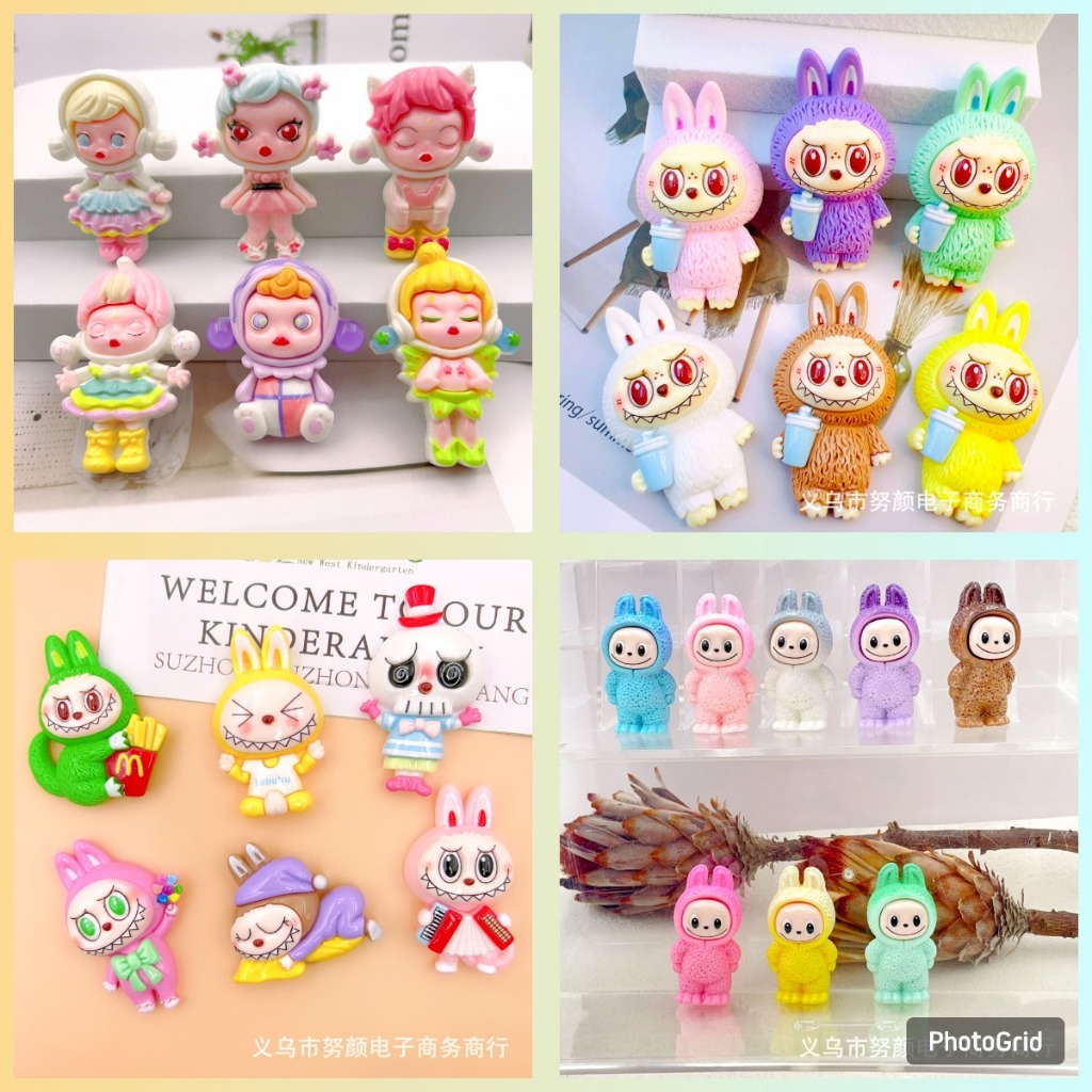 โมเดลตกแต่งเค้กลาบูบู้Labubu เซ็ตลาบูบู้แต่งเค้ก Skullpanda เรซิ่นแต่งเค้ก
