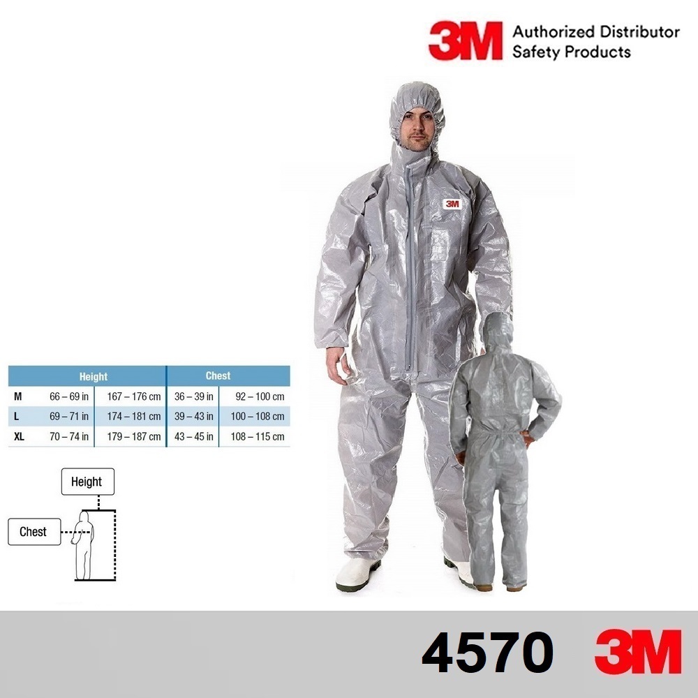 3M 4570 ชุดป้องกันสารเคมี ผ่านมาตรฐานการป้องกัน Coverall Grey Type 3/4/5/6