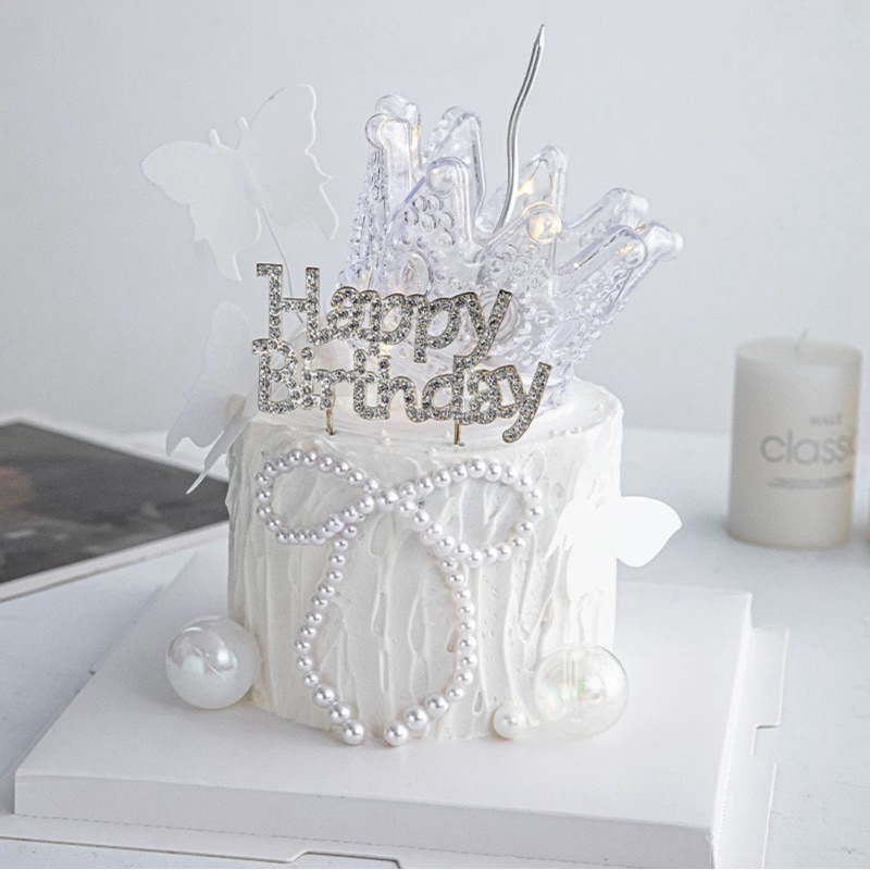 ปัก HBDเพชร โบว์มุข ตกแต่งเค้ก