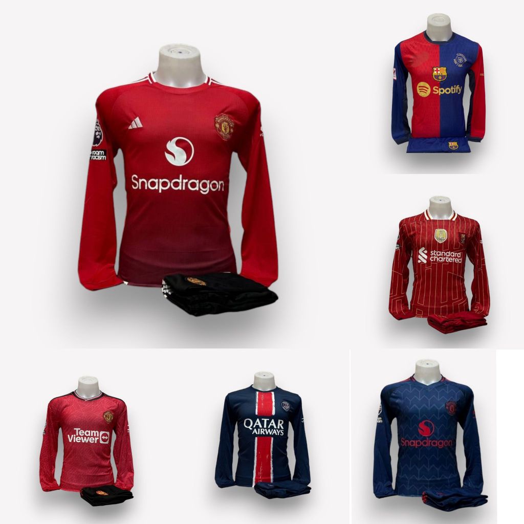 ชุดกีฬาฟุตบอลแขนยาว ตัวใหม่ล่าสุด เสื้อ+กางเกง ผู้ใหญ่มีไซส์ M L XL