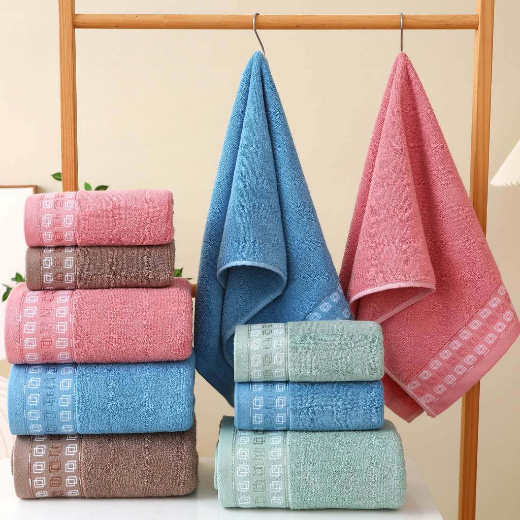 ผ้าขนหนูฝ้าย ดูดซับน้ำได้ดี สีและการออกแบบต่างๆ ขนาด 75x35 ซม ทนทาน