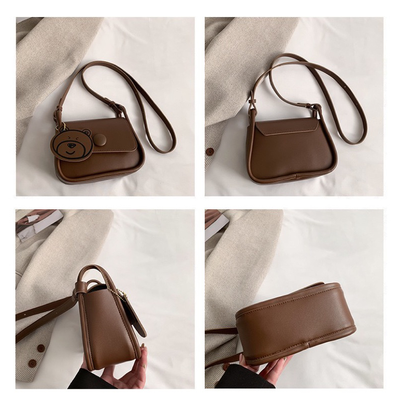 กระเป๋าสะพายไหล่ กระเป๋าสะพายข้างผู้หญิงแบบพกพา หนังPU สวยงาม ไม่มีซิป(0456)