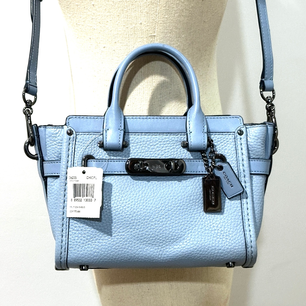 กระเป๋าถือ Coach ของแท้ มือ 1 รุ่นหรูที่สุด COACH 36235 SWAGGER 21 IN PEBBLE LEATHER BAG  Cornflower