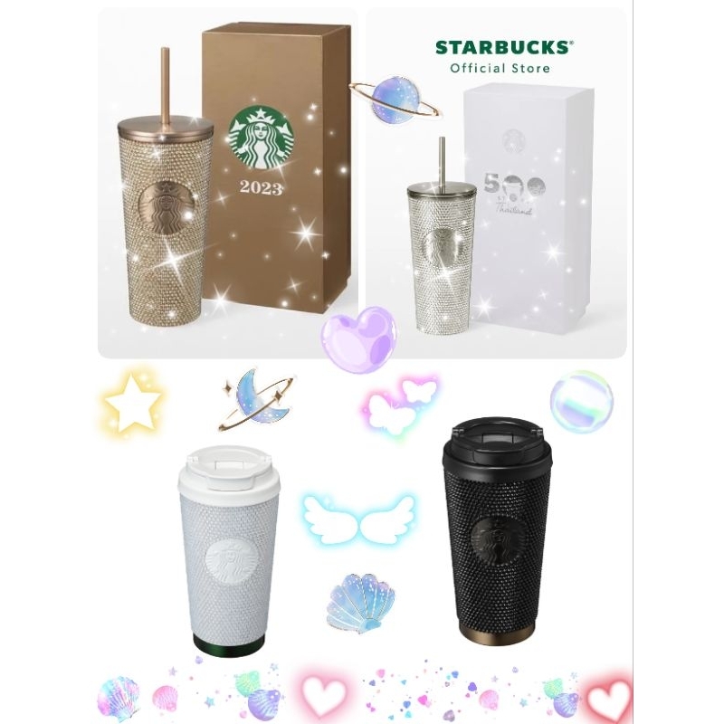 สินค้าพร้อมส่งจาก /ของแท้100%Starbucks Champagne Gold Bling 6Rhinestones Cold Cup /25th starbucks Korea Rhinestone Elma