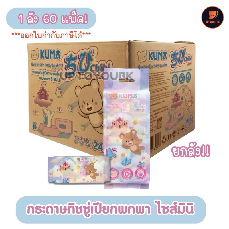 (ยกลัง คุมะเปียกมินิ ) Kuma กระดาษทิชชู่เปียก พกพาไซส์มินิ Chibi จิบิ 60 แพ็ค ออกใบกำกับภาษี