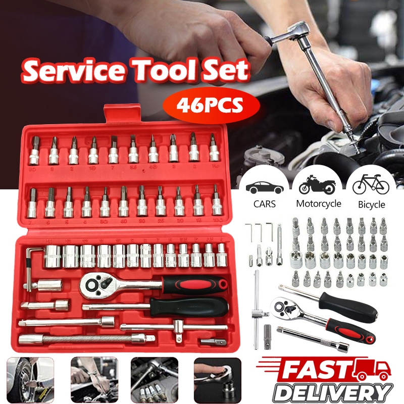 ชุดบล็อกประแจ เครื่องมือช่าง ชุดประแจบล็อก 46 ชิ้น บล็อก 1/4 ชุดบล็อก ประแจ Hand Tools ชุดเครื่องมือ